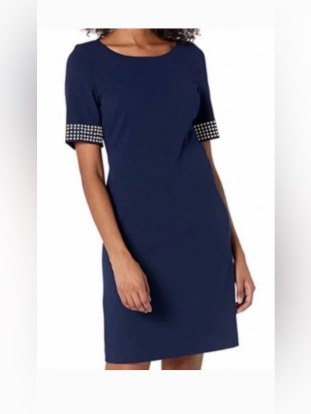 Karl Lagerfeld Paris, Navy Blue Athena Embellished Knit Dress, Sz 0